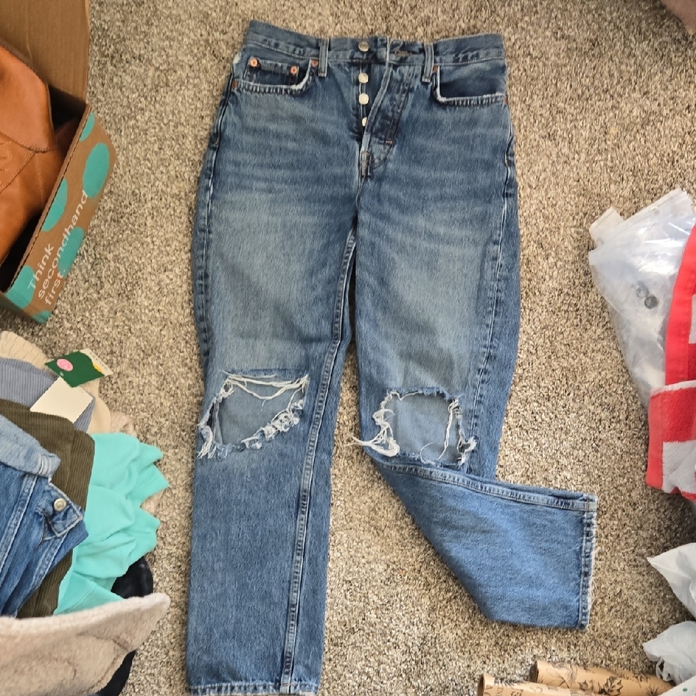 Topshop High Rise Distressed Dad Jeans 26W/30L
